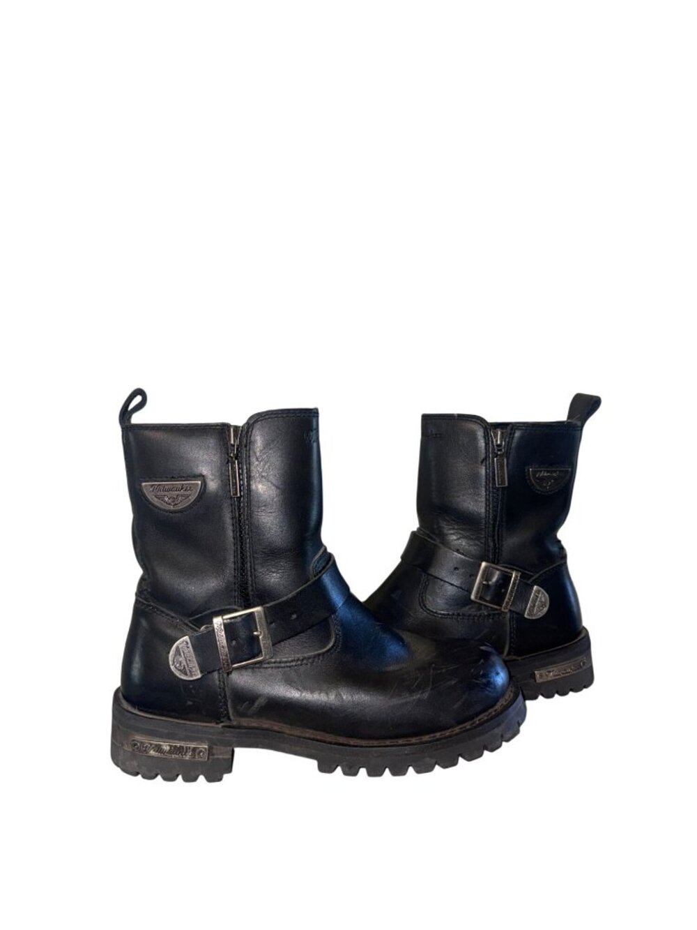 Milwaukee Leather Women's Black Motorcycle Boots Size 7.5 USA With Side Zippers